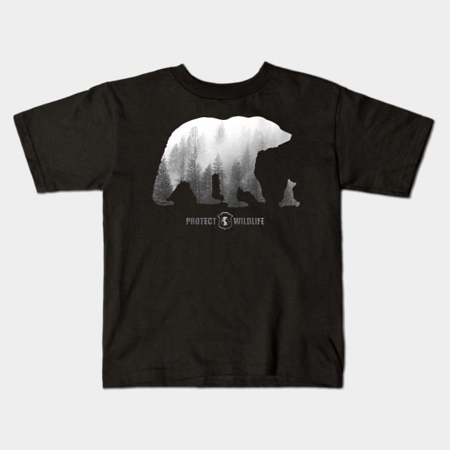 Protect Wildlife - Nature - Bear with Cub Silhouette Kids T-Shirt by JTYDesigns